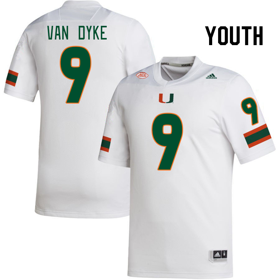 Youth #9 Tyler Van Dyke Miami Hurricanes College Football Jerseys Stitched-White - Click Image to Close
